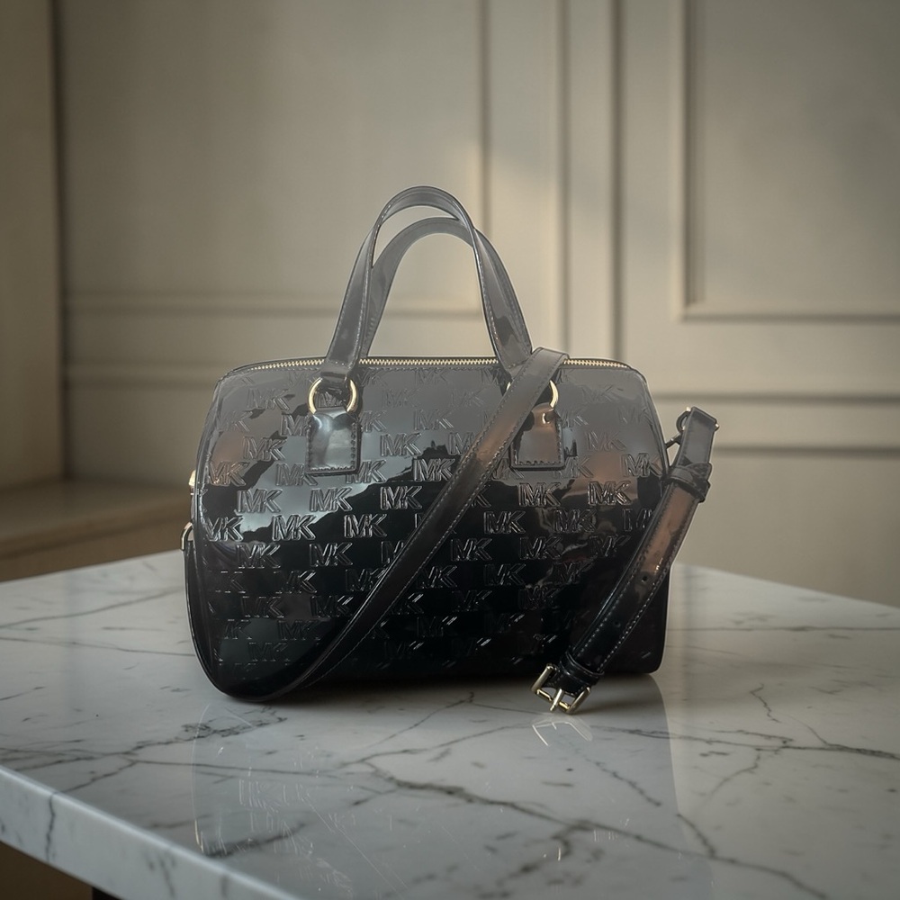 Michael Kors Black Patent MK Monogram Satchel